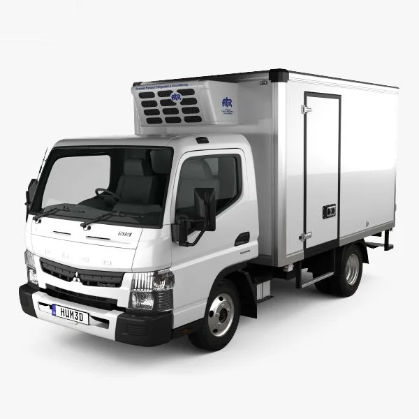 White chiller truck with refrigeration unit, built for large-scale cold deliveries.