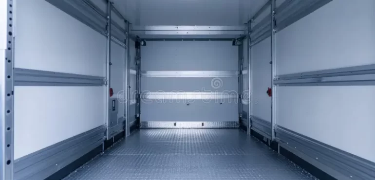 Clean interior of a chiller van for rent in Dubai