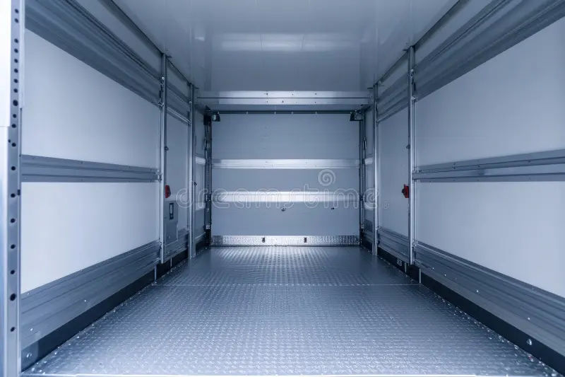 Clean interior of a chiller van for rent in Dubai