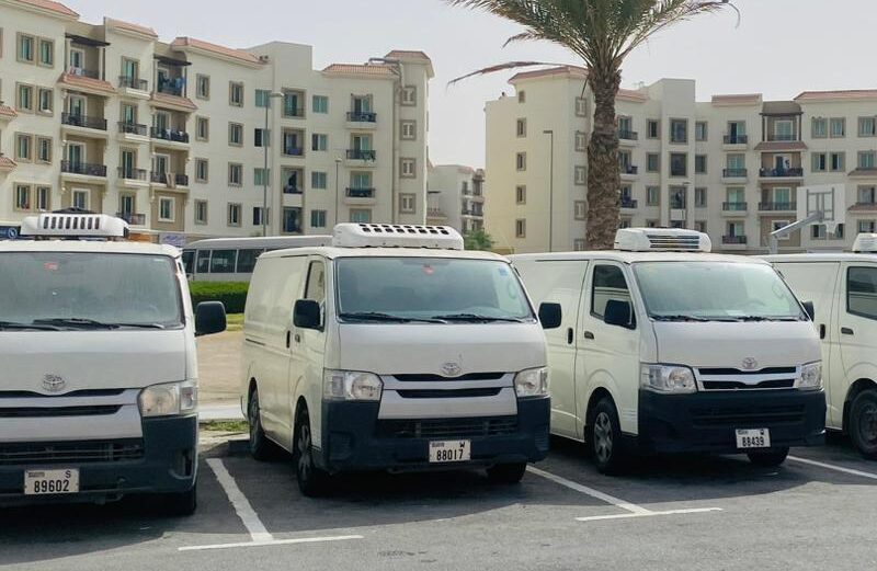 Temperature-controlled freezer van transporting frozen seafood in Dubai